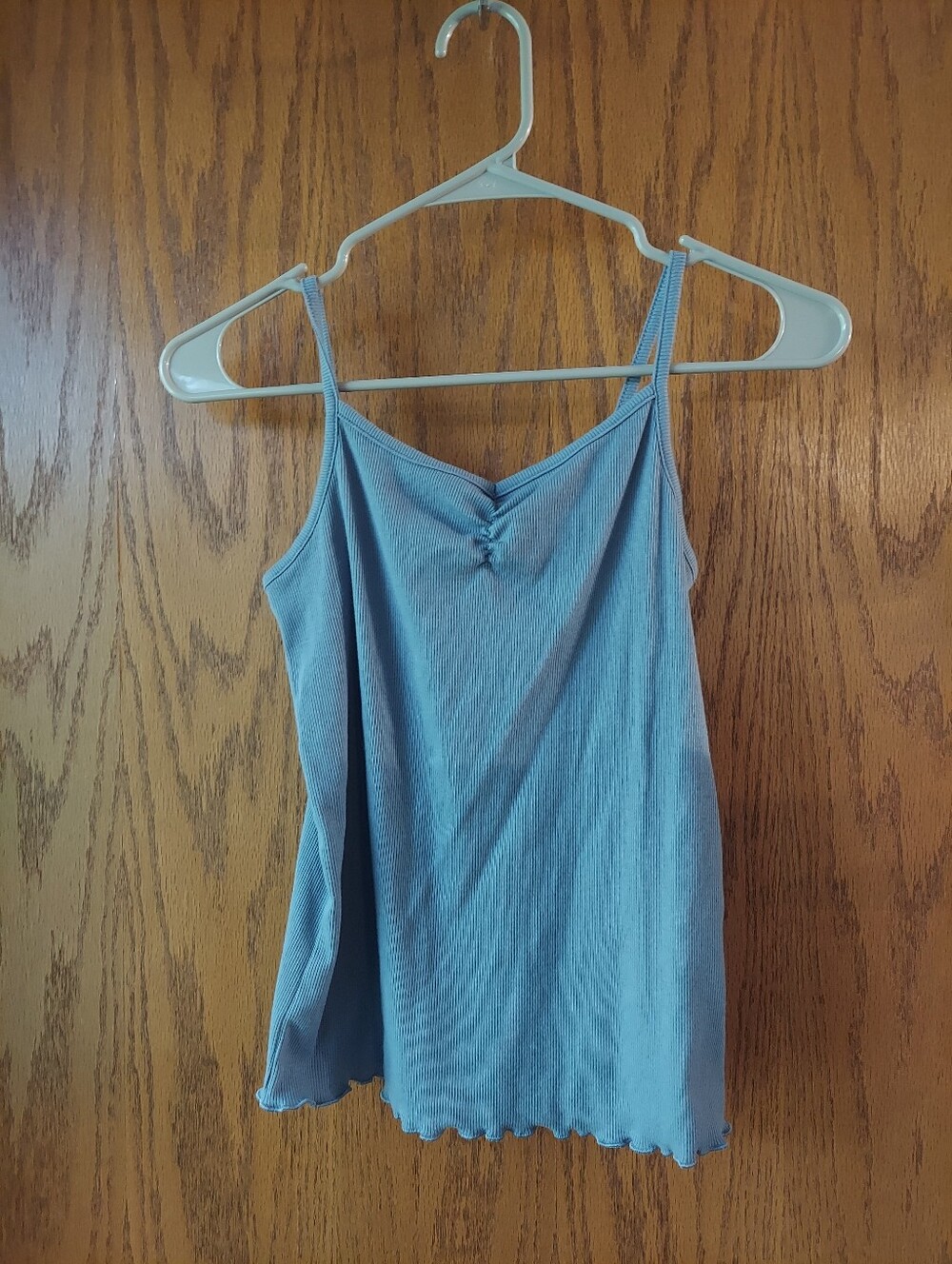 Art Class Girls Light Blue Ribbed Cami Tank Top XL (14) Cinch Front Lettuce Hem